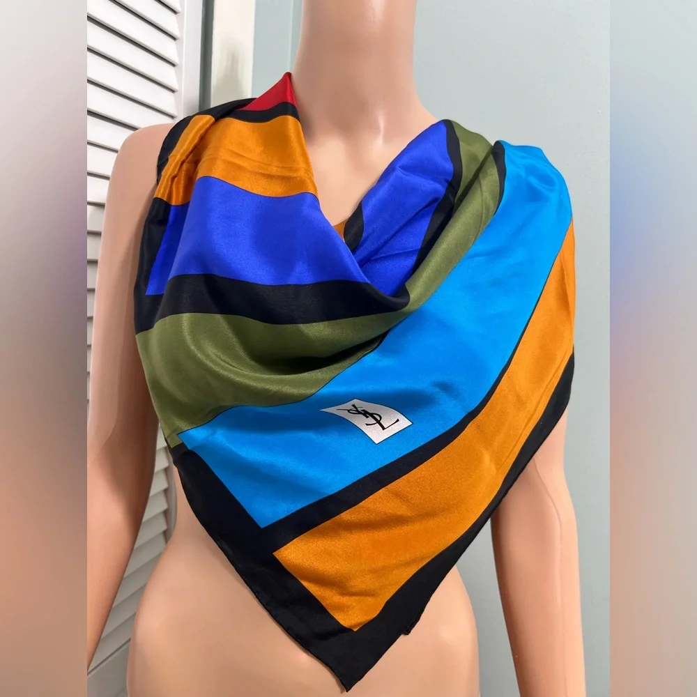 Vintage  YSL Yves Saint Laurent Silk  Colour Block - Picture 3 of 10